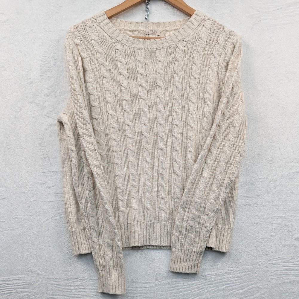 J.Crew Sweater Women's L Cream Beige Cable Knit Preppy Coastal Cozy Quiet Luxury